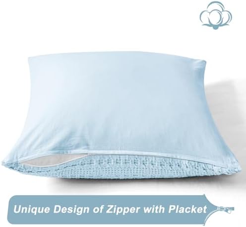 PHF Cotton Waffle Weave Euro Sham Covers 26" x 26", Baby Blue, No Insert - Image 4