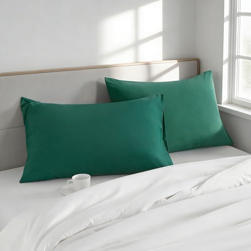 Standard Pillow Cases, 2 Pack, 20x26 in, Microfiber, Dark Green - Image 2