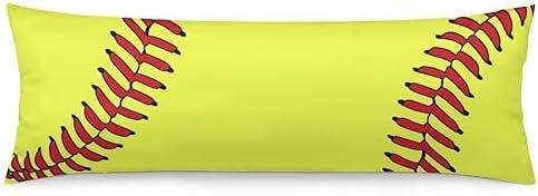 Sport Theme Body Pillow Cover Sports Yellow and Red Baseball Laces Softball by DAOPUDA