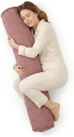 Long Pillow for Bed – Corduroy Round Bolster Pillow for Adults, Decorative Body by Ailuteie