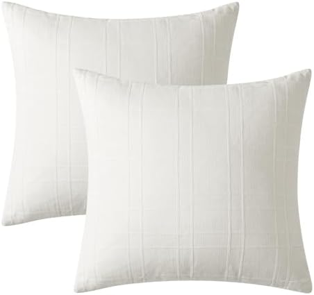MIULEE Linen Plaid Pillow Covers Decorative 20x20 Cream White - Image 7