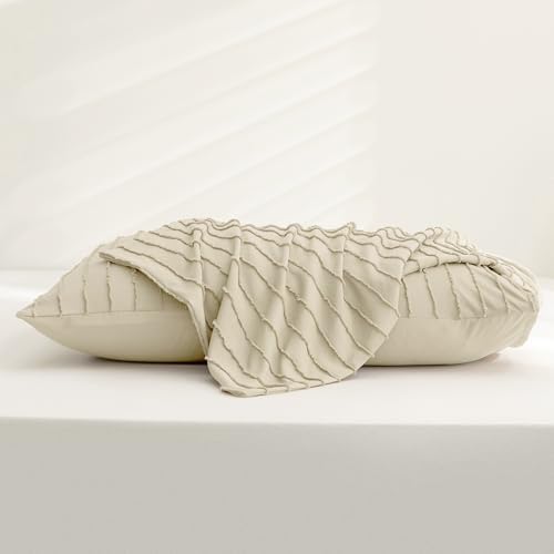 JELLYMONI Light Sand Striped Tufted Pillowcases Standard Size - Image 7