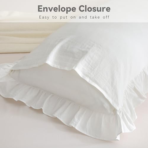 Off White Ruffled Body Pillow Cover 20x54, Washed Cotton Sham - Image 6