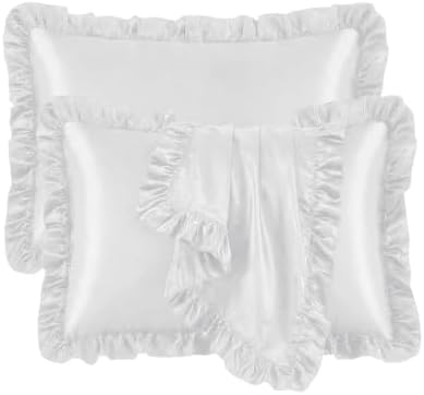 Set of 2 Ruffle Satin Queen Pillow Cases 20x30in Silver Grey by QJFabricCO