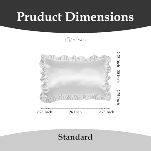 2 Pack Ruffle Satin Pillowcases Standard Size 20"x26" White - Image 2