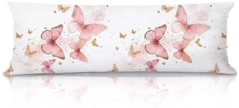 Pink Butterfly 20x54 Body Pillow Cover, Preppy Girly Room Decor Aesthetic by Unknown