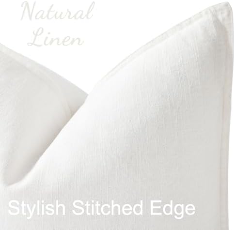 decorUhome Fall Cream White Linen Throw Pillow Covers 18x18 Set of 2 - Image 2