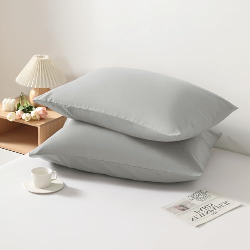 Queen Pillow Cases, 2 Pack, 20x30 in, Microfiber, Light Grey - Image 6