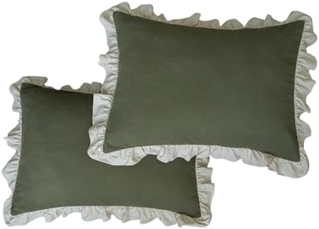 Pillow Shams Set of 2 Pure Cotton Champray Ruffled Edge, Thick and Solid Washed - Image 5