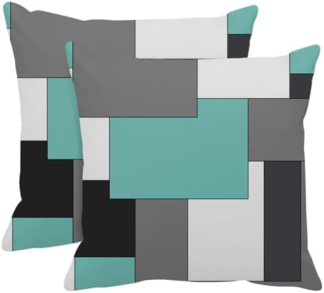 Emvency Throw Pillow Covers Set of 2, 18 x 18 Inch, Teal Geometric by Emvency