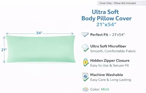 EVOLIVE Body Pillow Cover 21"x54", Microfiber, Hidden Zipper - Image 2
