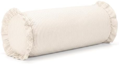 Ruffle Bolster Pillow Cover 8" x 20" Neutral Tan Stripe Print by Unknown