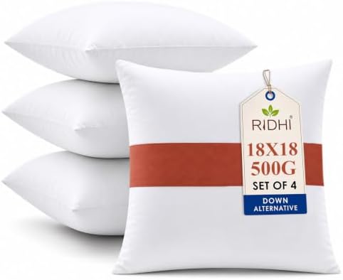 Ridhi White Throw Pillow Inserts, 18x18 Inch, Down Alternative by Ridhi