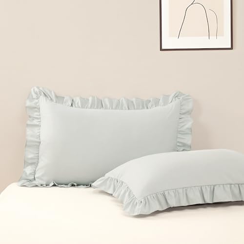 Ruffle Pillow Case King Size Set of 2, Light Blue by Unknown