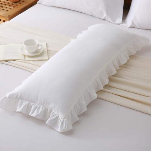 36x14 Inch Off White Ruffled Lumbar Pillow Cover, 1 Pack - Image 7