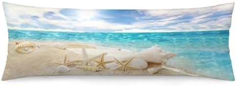 Beach Body Pillow Cover Summer Starfish Seashell on Beach Nautical Long Pillow by AELMARNEE