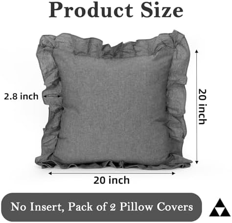 JoraLion Ruffled Throw Pillow Cover 20x20 Solid Gray - Image 4
