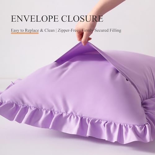 Ruffled Standard Pillow Shams, 2 Pack, 20x26 Inches, Light Purple - Image 6