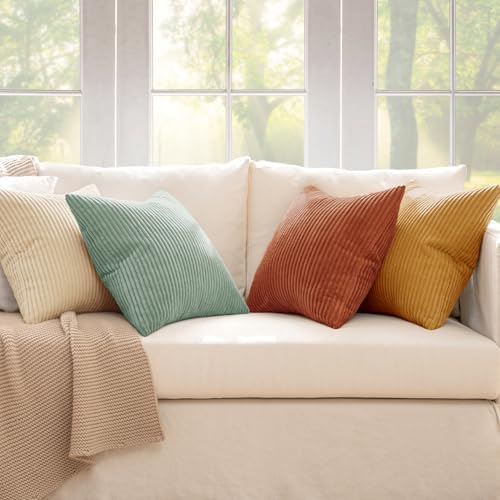MIULEE Soft Corduroy Decorative Throw Pillow Covers Teal-Rust 18x18 - Image 3