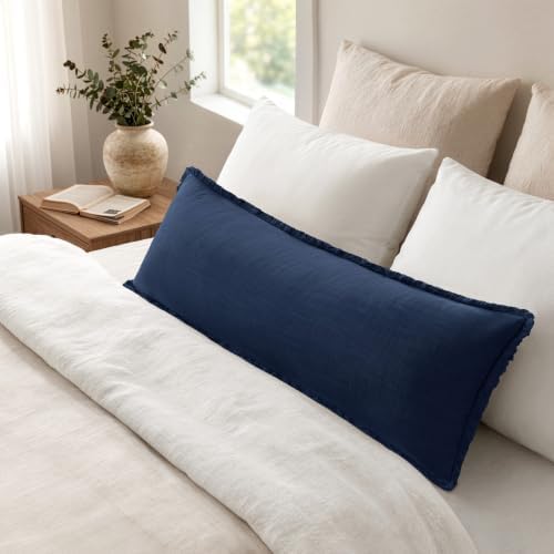 MIULEE 14x36 Long Linen Fringe Lumbar Pillow Covers Set of 1 Dark Navy - Image 6