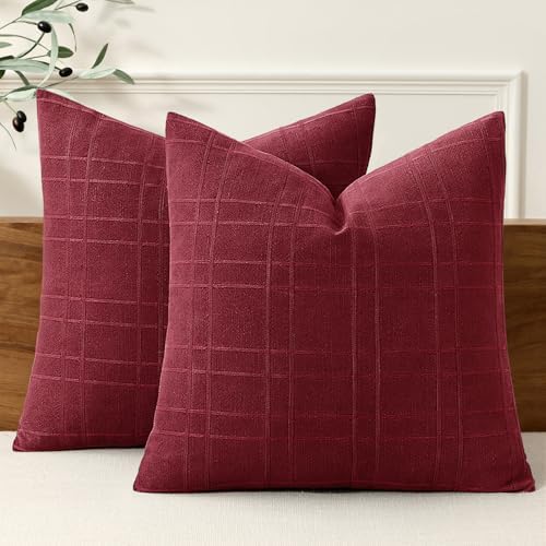 MIULEE Linen Plaid Pillow Covers Christmas Decorative Euro 24x24 Burgundy by MIULEE