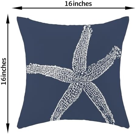 Navy Blue Coral Starfish Pillow Covers 16x16 Inch Set of 2 Coastal Throw - Image 6