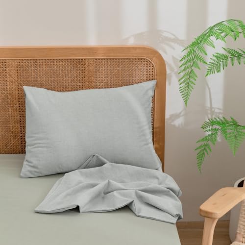 BESTOUCH Washed Cotton Pillowcases Linen Feel Northern Droplet Grey Queen - Image 3