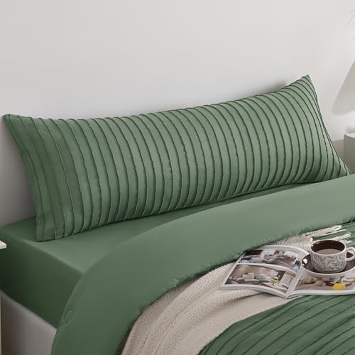 JELLYMONI Green Striped Tufted Pillowcases Body Size 20" x54" by JELLYMONI