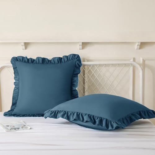 KKJIAF 2 Pack Ruffle Pillow Cases 22x22 Inches, Dark Blue - Image 4