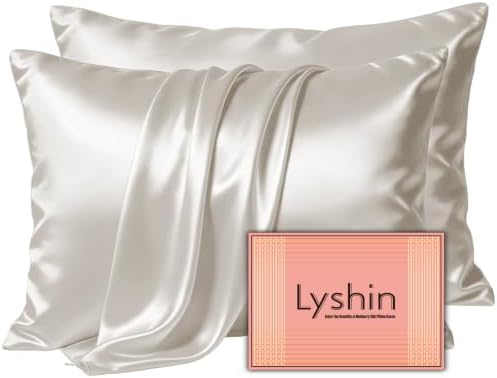 LYSHIN Beige Silk Pillow Cases 2 Pack Queen Size by LYSHINSILKPILLOWCASES