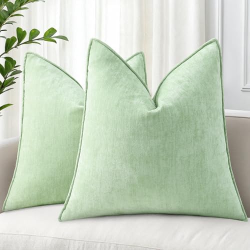 decorUhome Chenille Sage Green Velvet Throw Pillow Covers 26x26 Set of 2 by decorUhome