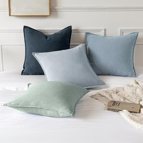 MIULEE Decorative Linen Pillow Covers 20x20 Inch Light Blue - Image 5