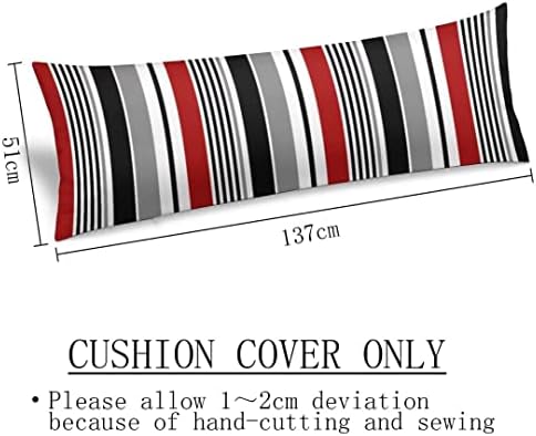 Abstract Stripes Body Pillow Cover Red and Black White Grey Striped Long Pillow - Image 3