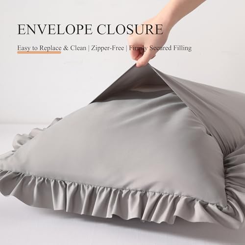 Ruffled King Pillow Shams, 2 Pack, 20x36 Inches, Smoke Grey - Image 6