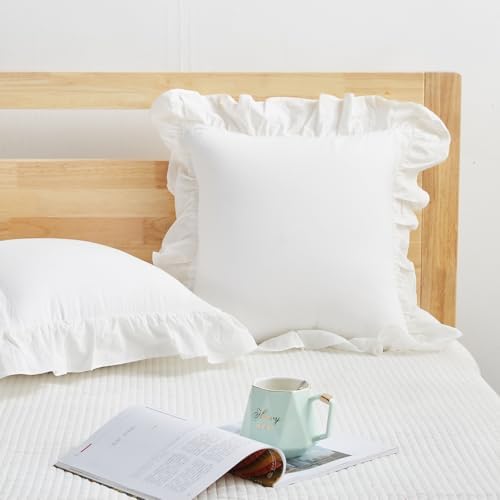 Mywinlle Off White Ruffle Decorative Throw Pillow Covers 20"x20" by Mywinlle