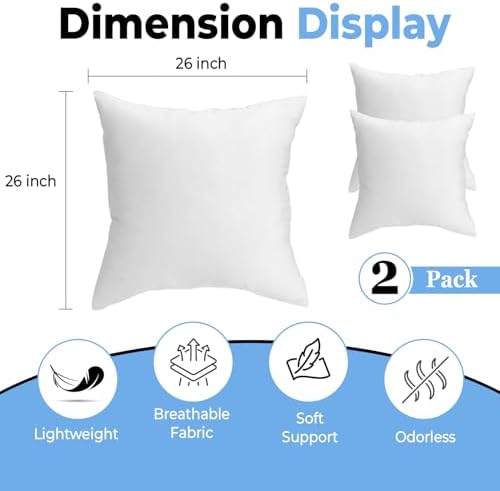 QUBA LINEN Throw Pillow Inserts, 26x26 Inches - Image 2