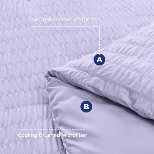 HYMOKEGE Light Purple Queen Comforter Set Seersucker 7 Pieces, All Season - Image 4
