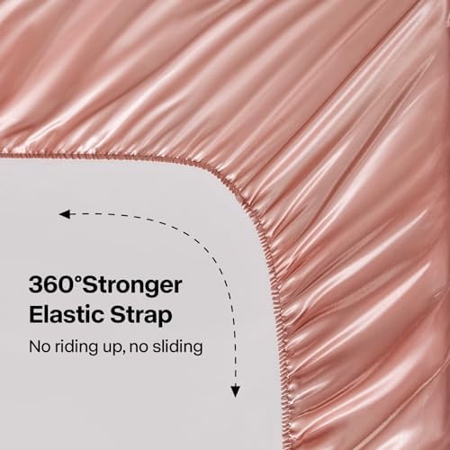 BEDELITE Satin Sheets California King Size Bed Set, Rose Pink, 4 Pieces - Image 4