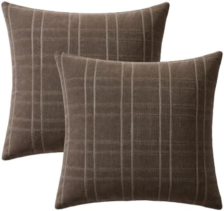 MIULEE Linen Plaid Pillow Covers Fall Decorative 20x20 Dark Coffee - Image 6