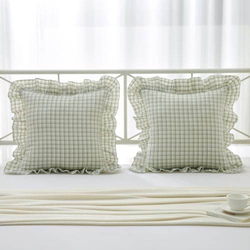 Mywinlle Muted Sage Green Plaid Gingham Throw Pillow Shams - Image 2