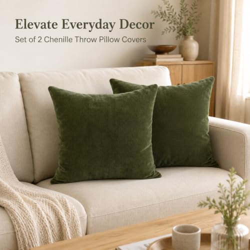 JoraLion Chenille Lumbar Pillow Covers 22x22 inch Moss Green - Image 2