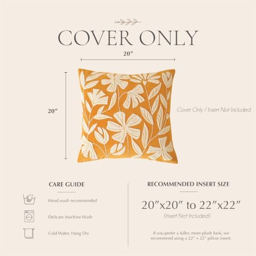 BlissBlush Throw Pillow Cover 20x20 Inch, Mustard Floral Tufted Velvet - Image 6