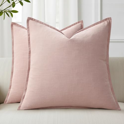 decorUhome Fall Pink Linen Throw Pillow Covers 24x24 Set of 2 by decorUhome