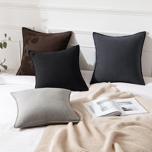 MIULEE Decorative Linen Euro Sham Pillow Covers 24x24 Dark Gray - Image 4
