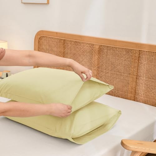 BESTOUCH Washed Cotton Pillowcases Linen Feel Light Yellow Queen - Image 3