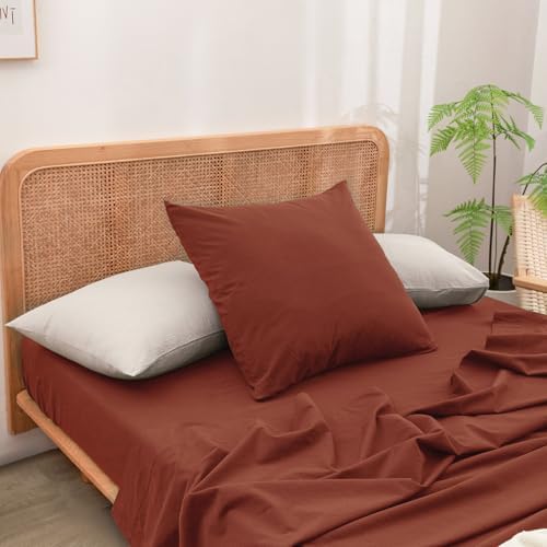BESTOUCH Washed Cotton Pillowcases Linen Feel Crimson Red Euro by BESTOUCH