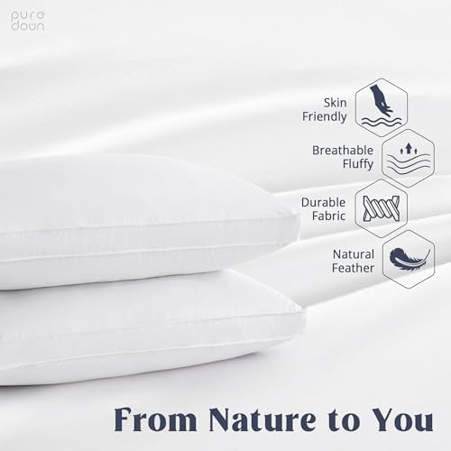 puredown® Goose Feather Down Pillows, Gusseted Bed Pillows - Image 2
