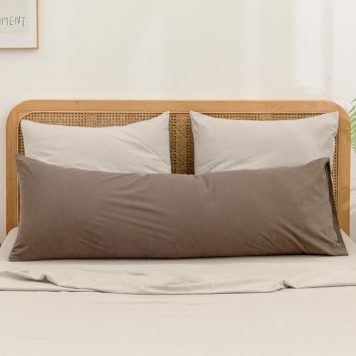 BESTOUCH Washed Cotton Pillowcases Linen Feel Pine Bark Brown Body by BESTOUCH