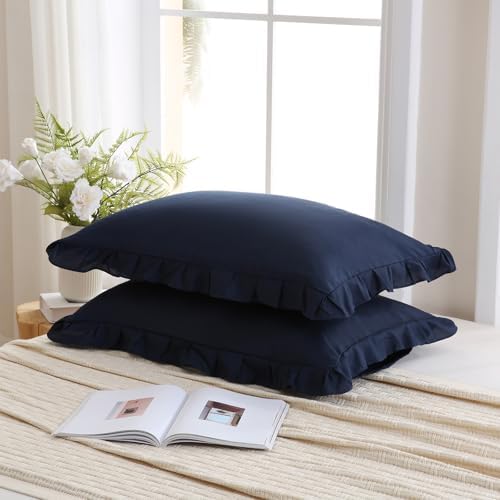 Merryword Navy Pillow Shams Navy Blue Ruffle Standard Pillowcases Cute Pillow - Image 2