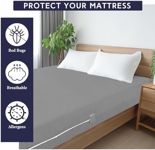 HunnmingRe Zippered Mattress Protector Fitted, Light Gray - Image 6